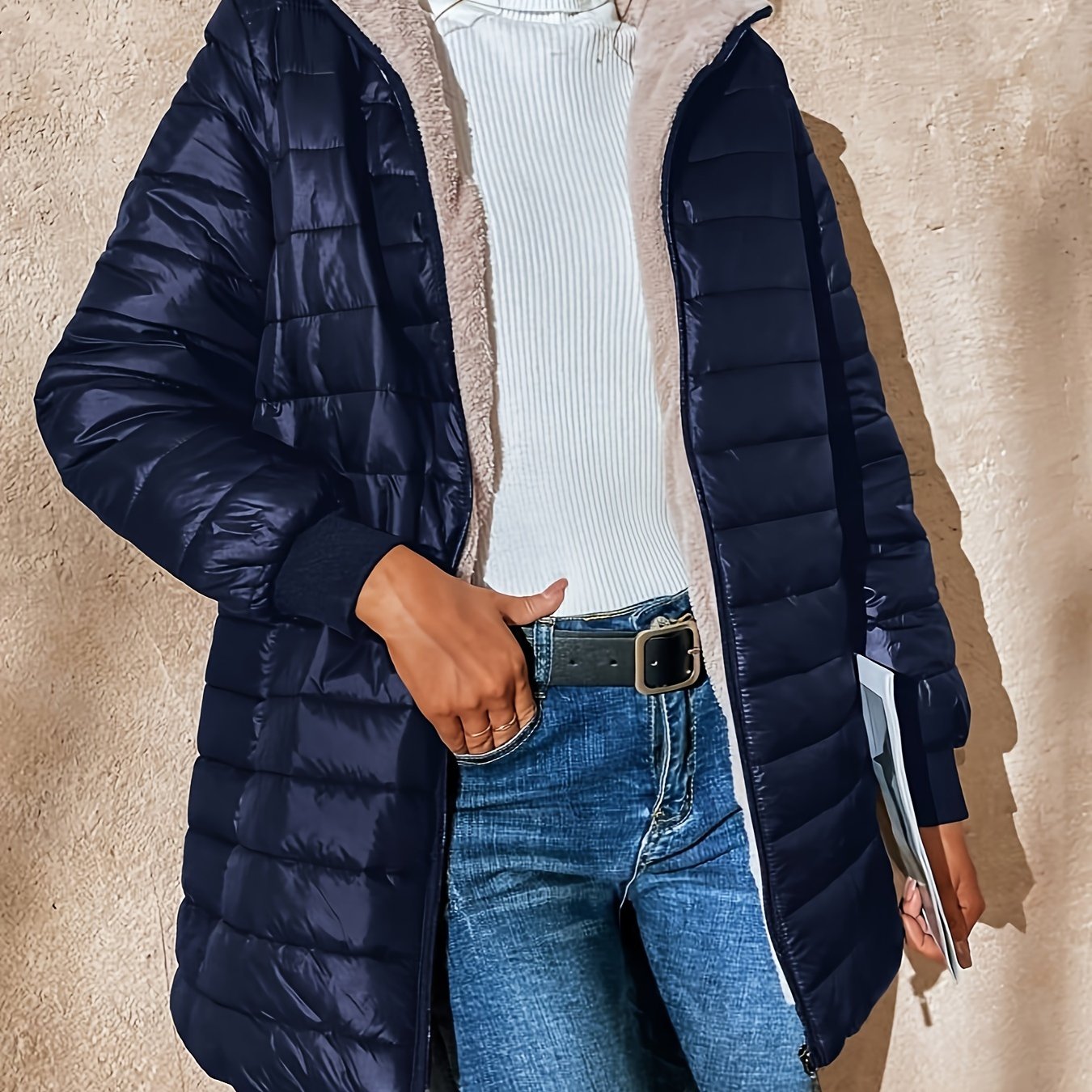 Blouson d'hiver doublé chaud avec fermeture éclair