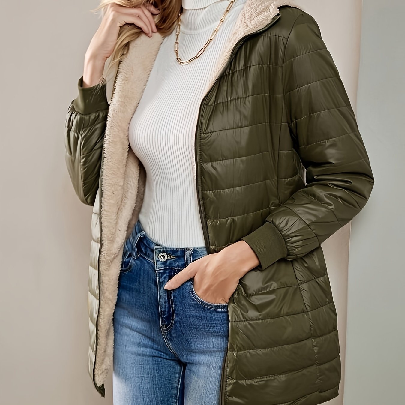 Blouson d'hiver doublé chaud avec fermeture éclair