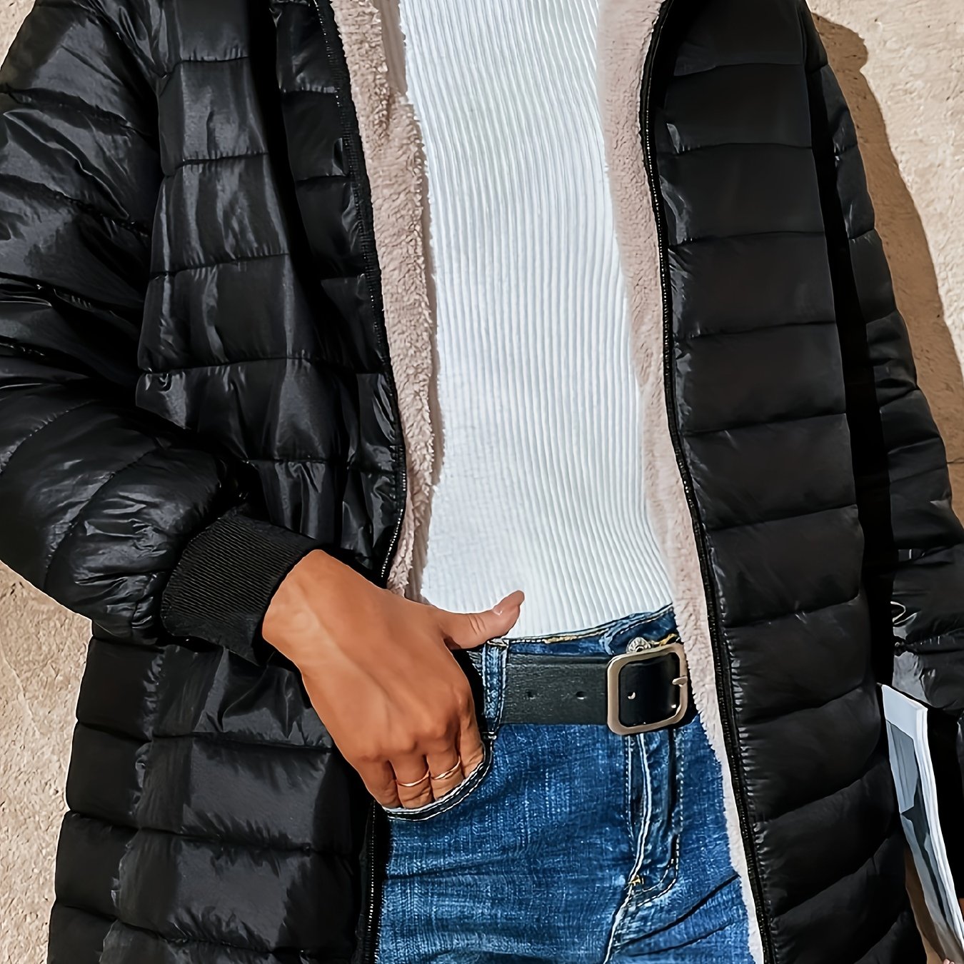 Blouson d'hiver doublé chaud avec fermeture éclair
