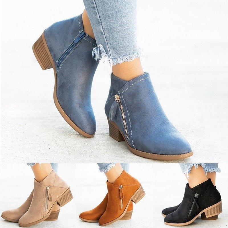 Stiefeletten Frauen Bequem Niedriger Absatz - IdealeKleiden