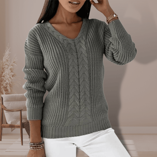 Stylischer Kabelpullover V-Ausschnitt - IdealeKleiden