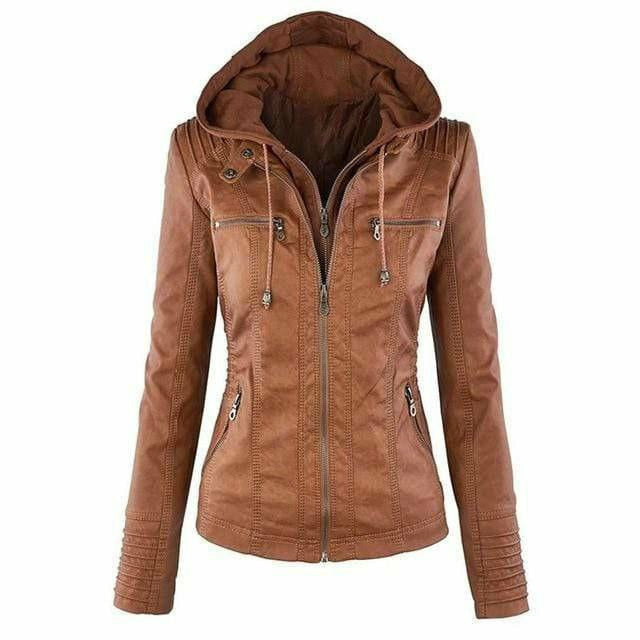 Blouson en cuir à capuche noir élégant