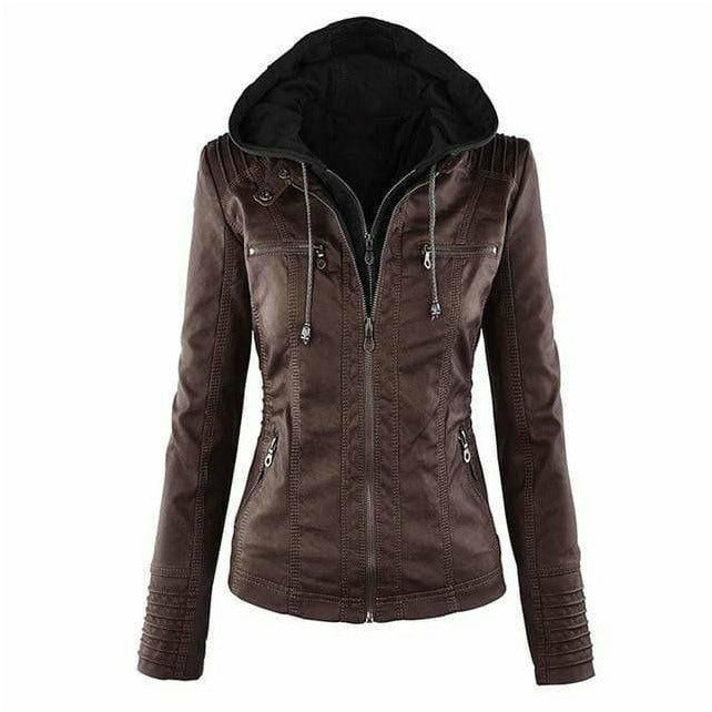 Blouson en cuir à capuche noir élégant