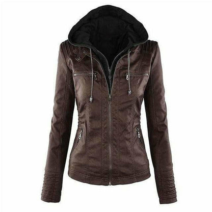 Blouson en cuir à capuche noir élégant