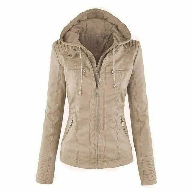 Blouson en cuir à capuche noir élégant