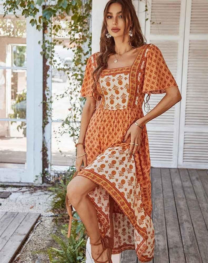 Robe longue bohème d'été à fleurs