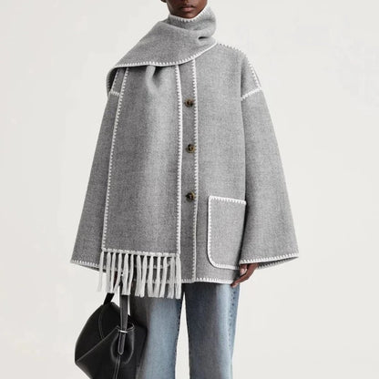 Manteau d'hiver oversize en laine avec col châle pour femme