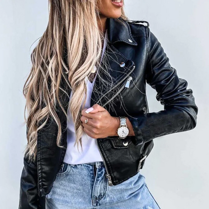 Blouson en cuir femme élégant, moderne, doublé
