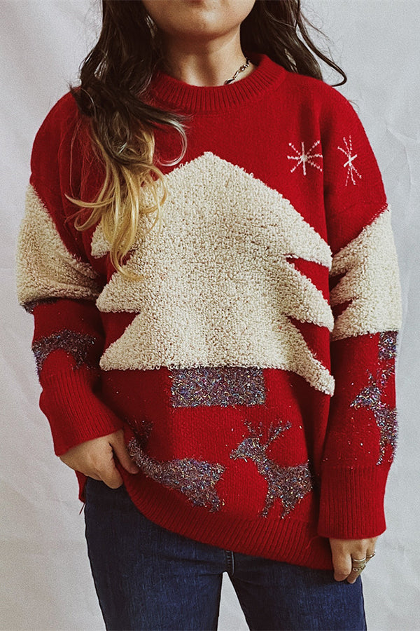 Pull de Noël manches longues col rond maille épaisse