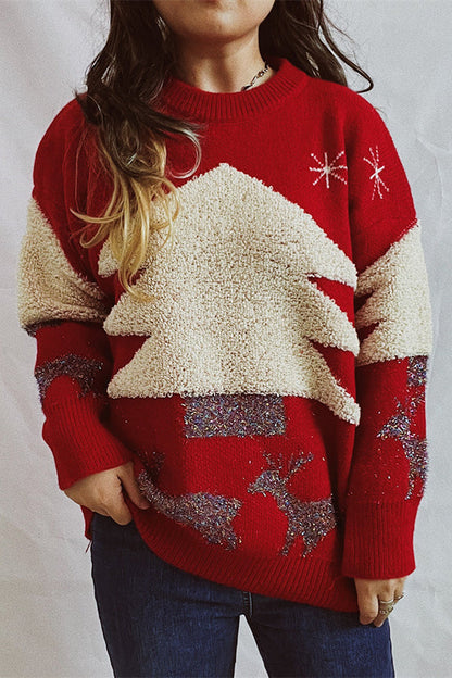 Pull de Noël manches longues col rond maille épaisse