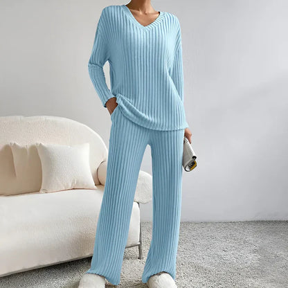 Isla – Ensemble pull en maille et col en V pour femme