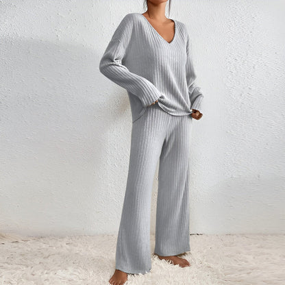 Isla – Ensemble pull en maille et col en V pour femme