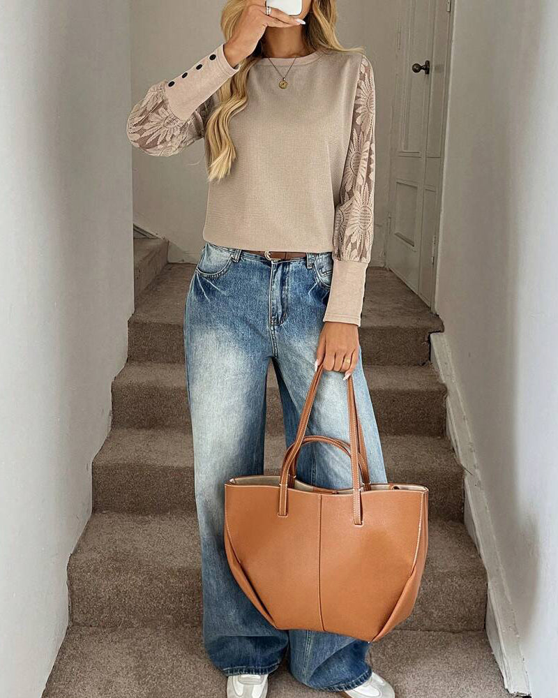Elegante Kleidung | Spitzen Häkel Langarmkleid - IdealeKleiden