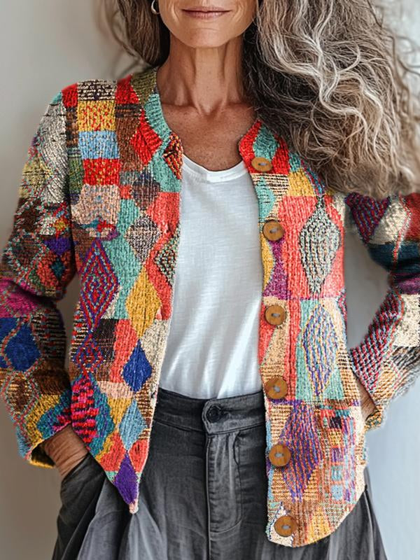 Bunte Flickenjacke Damen Trendy - IdealeKleiden