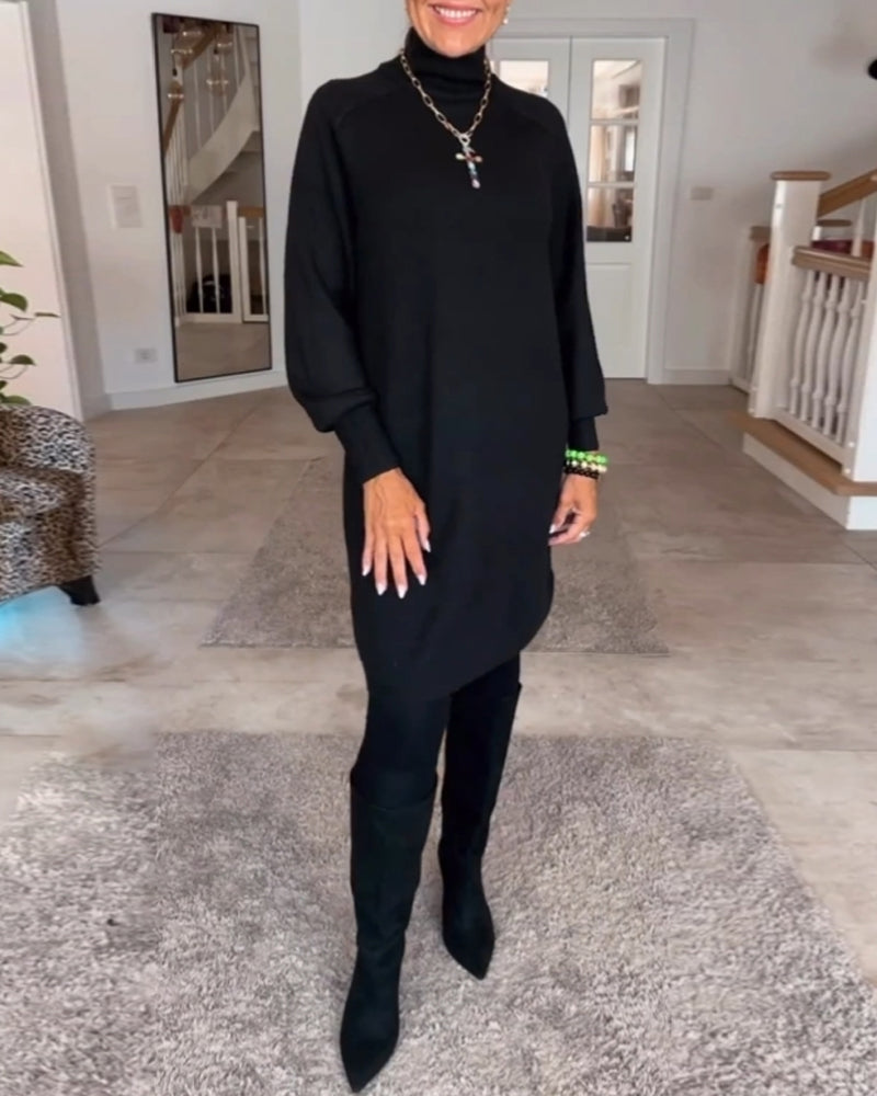 Robe simple élégante, col montant, pour femme