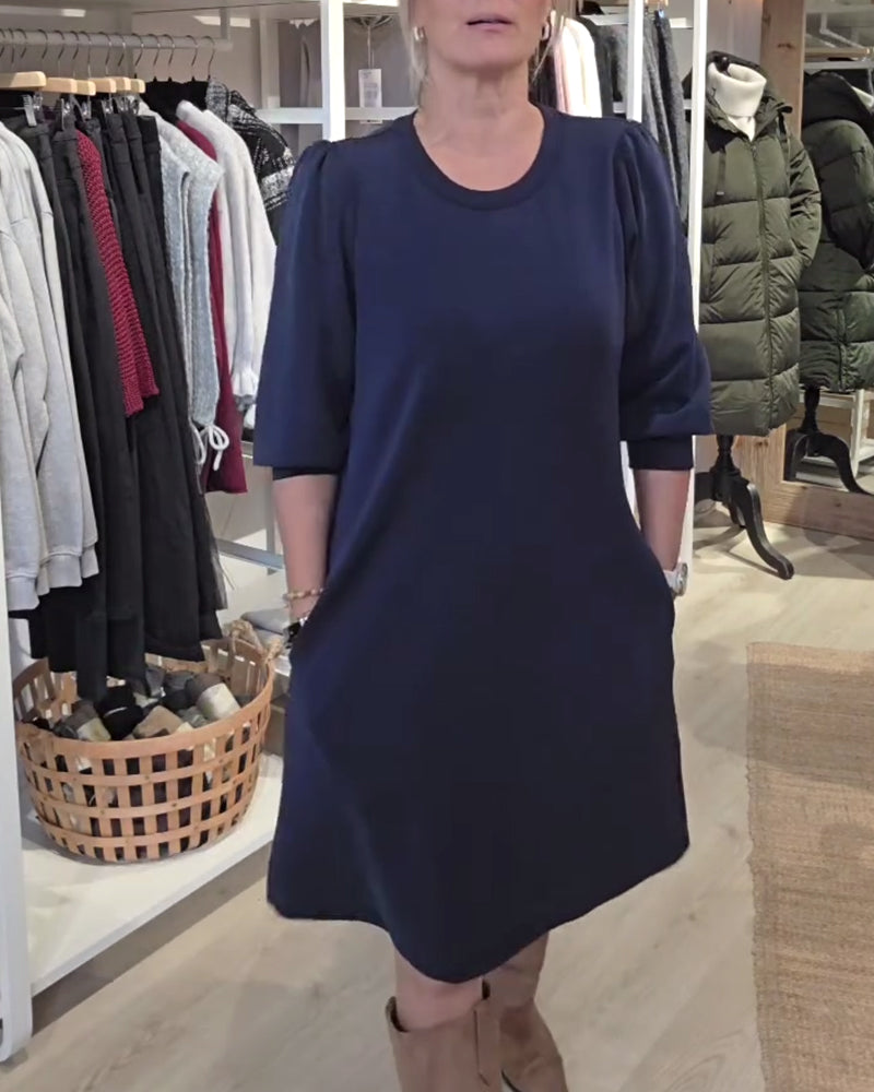Robe élégante femme manches bouffantes col rond