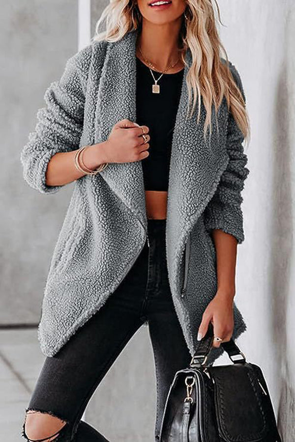 Blouson en cuir décontracté, fermeture éclair, poches