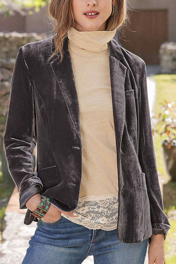 Elegante Damenjacke Samt Einfarbig Modern - IdealeKleiden