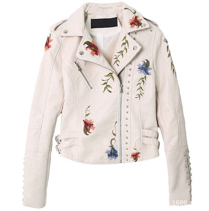 Blouson en cuir vegan élégant brodé