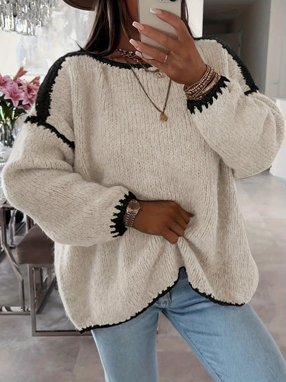 Pull-over amples Tricot doux Confortable Détails crochet