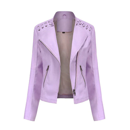 Veste en cuir femme noire avec fermeture éclair