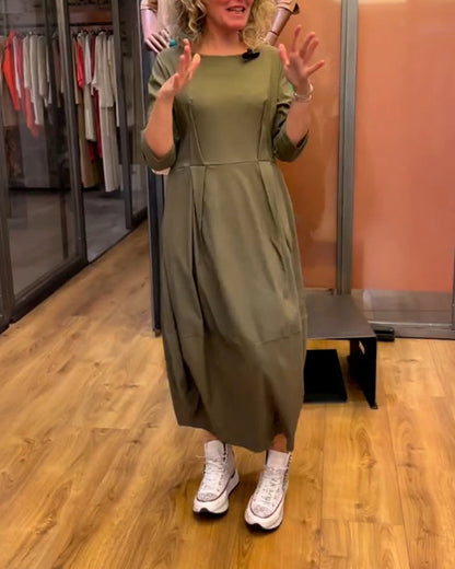 Robe élégante encolure ronde manches 2/3