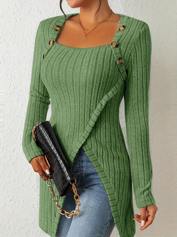 Pull-over femme élégant à manches longues côtelé