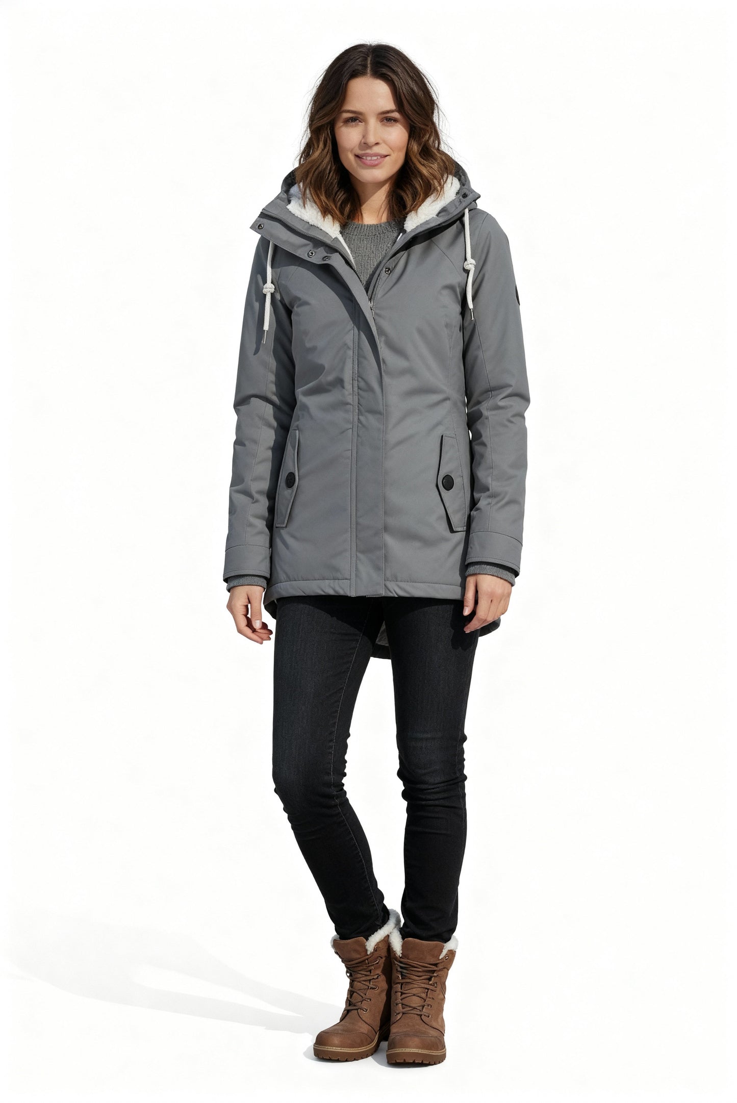 Warme Winterjacke Damen Kapuze Elegant - IdealeKleiden