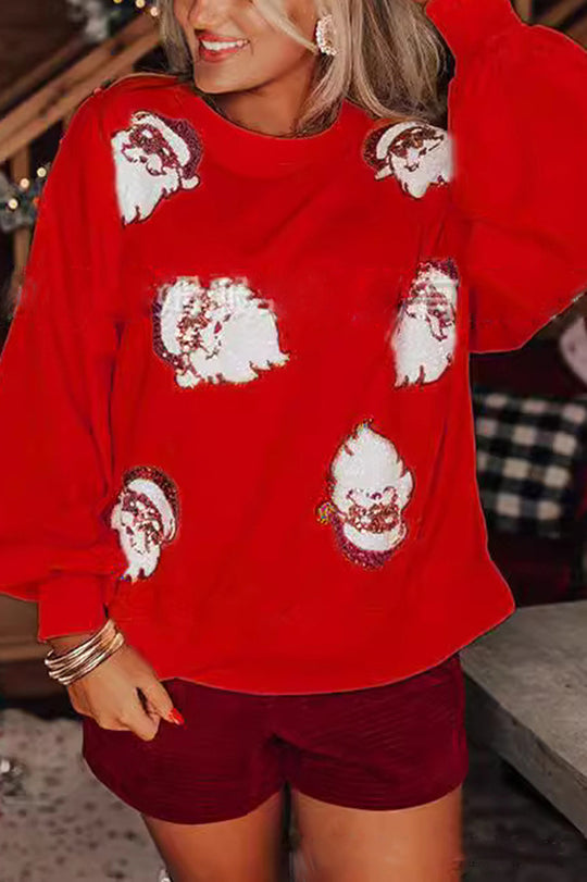 Sweat-shirt Père Noël Paillettes Festif Bouclé