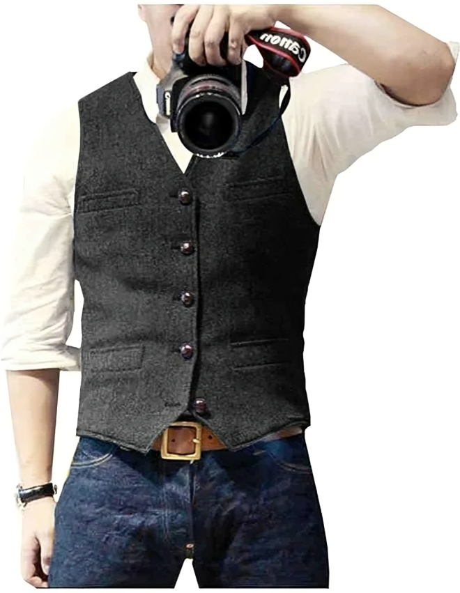 Gilet blazer en jean pour hommes col en V moderne