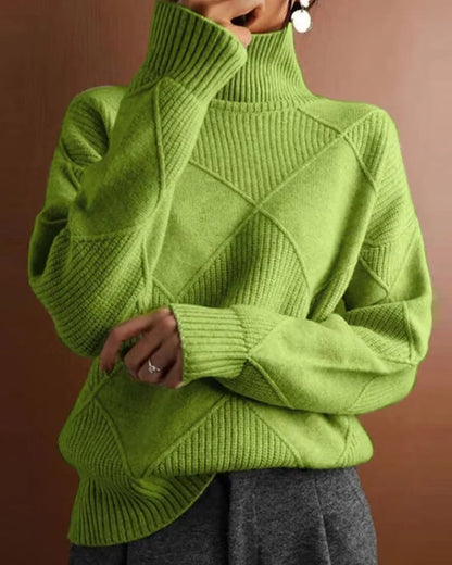 Col roulé élégant Motif losanges Couleur unie
