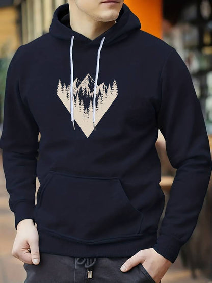 Sweat à capuche Homme Rétro Montagne Élégant Gris