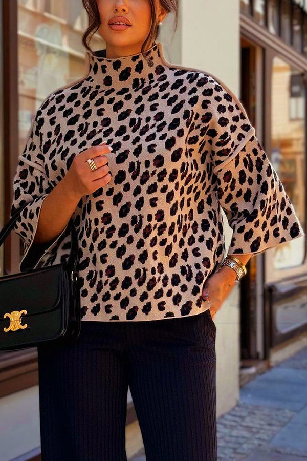 Pull en tricot tendance imprimé léopard, col large