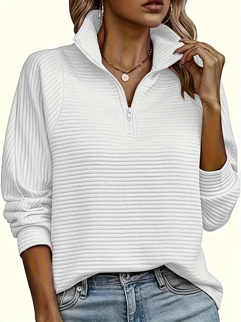 Moderne Damenkleidung | Weicher Pullover mit Reißverschluss - IdealeKleiden