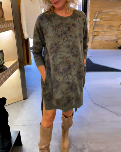 Robe Confortable Col Rond Imprimé