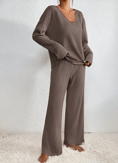 Isla – Ensemble pull en maille et col en V pour femme