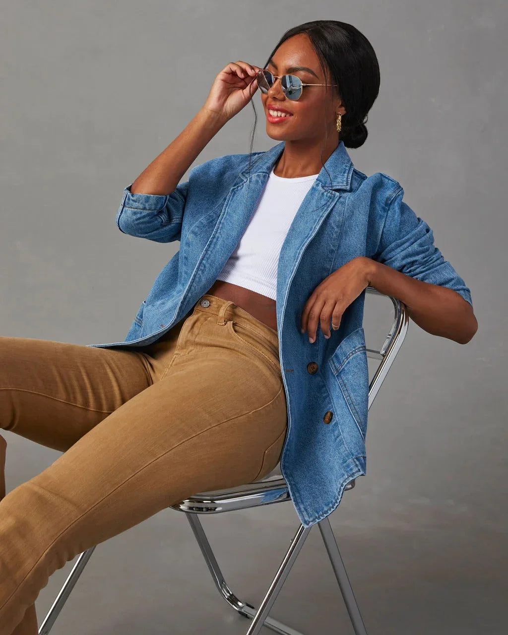 Stylische Jeansjacke Damen Blazer - IdealeKleiden