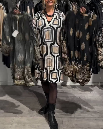 Robe Femme Décolleté en V Motif Géométrique