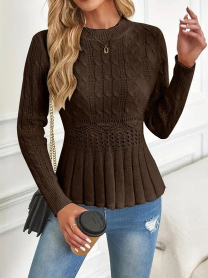 Pull tricoté épais confortable col rond mode féminine