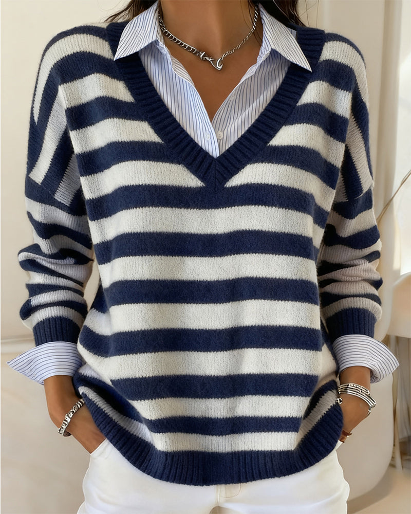 Robe col en V décontractée à rayures