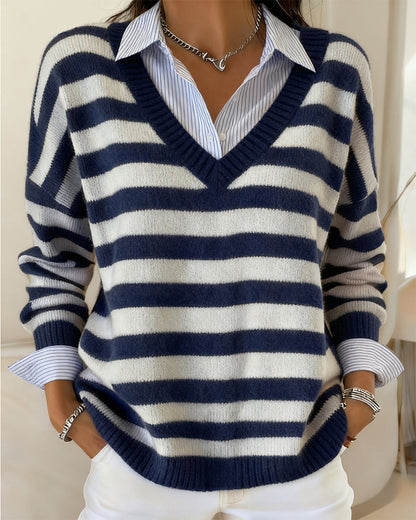 Robe col en V décontractée à rayures
