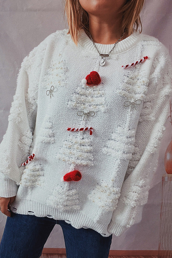 Pull de Noël Fait Main Perles Décoratif 3D