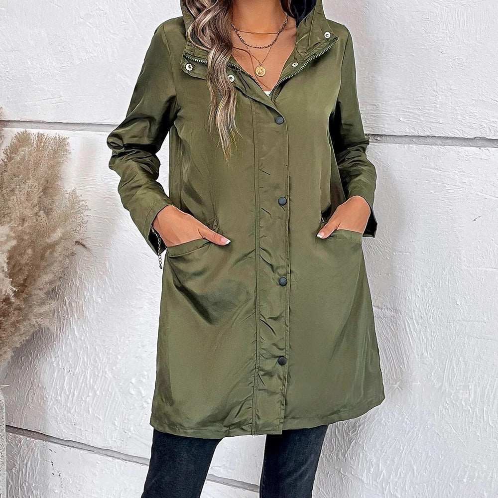 Manteau Long d'Hiver Élégant pour Femme Col Boutons