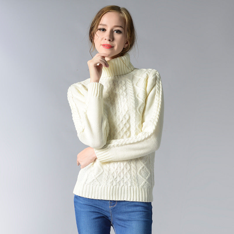 Pulls à col roulé pour femmes, à manches longues, en maille torsadée