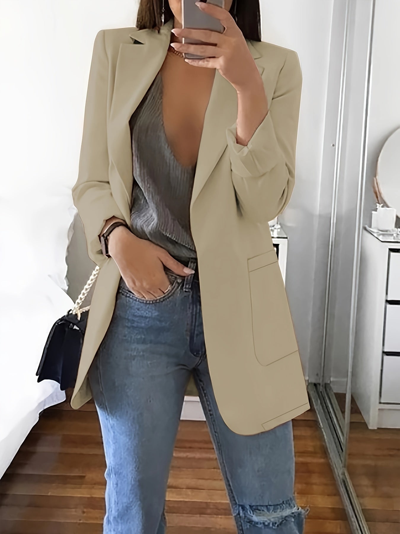 Blazer long élégant pour femme, moderne, pour le bureau