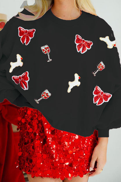 Sweat-shirt de Noël pour femmes à paillettes et manches amples