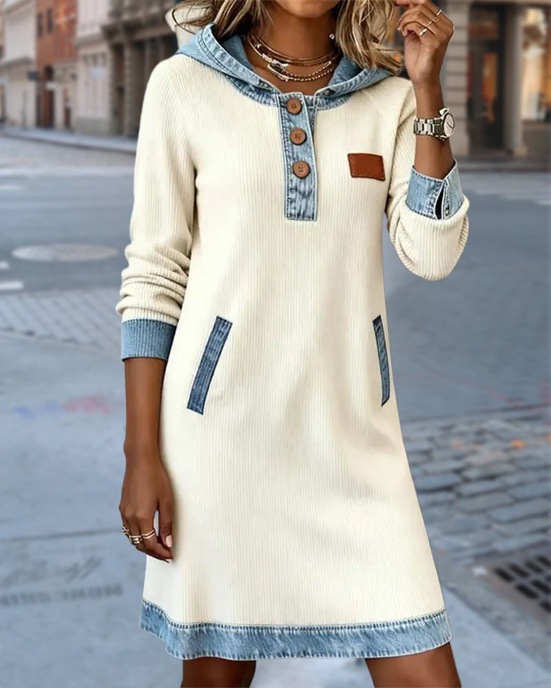 Modisches Kleid | Hoodie Jeans Style Kapuze Detail - IdealeKleiden