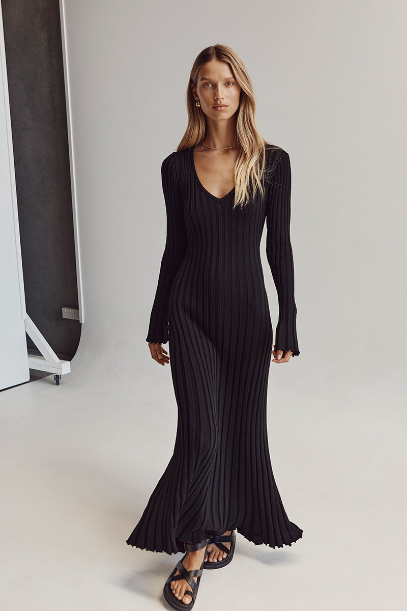 Robe midi confortable à col en V pour femmes