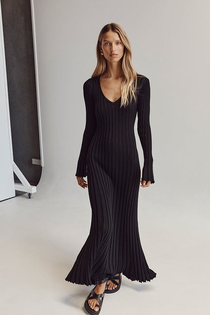 Robe midi confortable à col en V pour femmes
