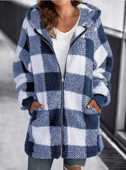 Manteau à carreaux grande taille confortable ample